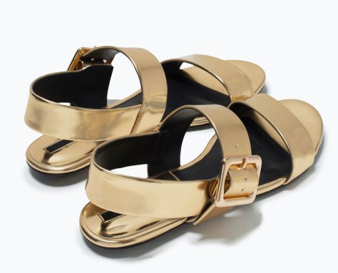 zara buckled sandals gold